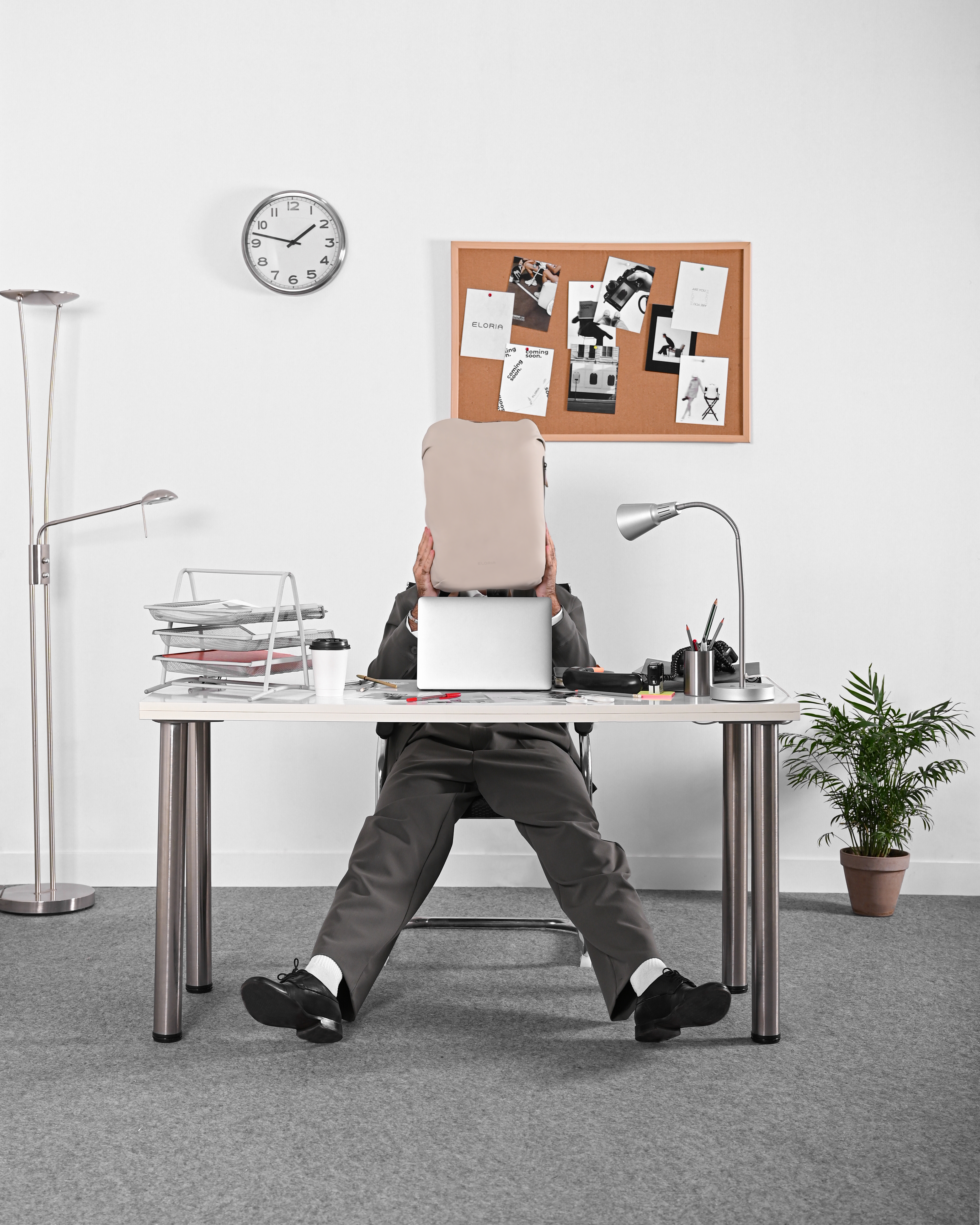 Como Backpack Beige - lifestyle work shot, minimalist Italian design