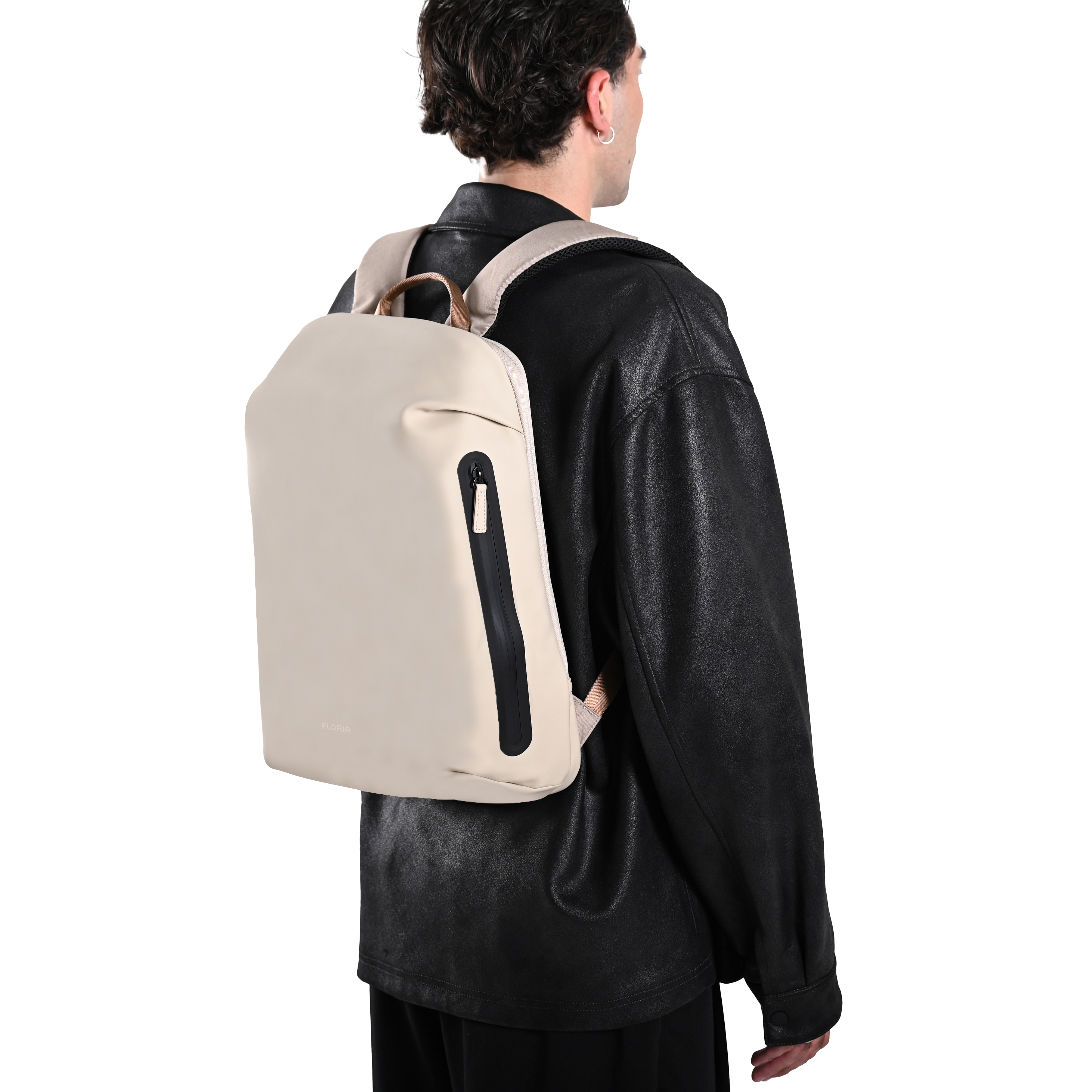Como Backpack Beige - worn on model, back view