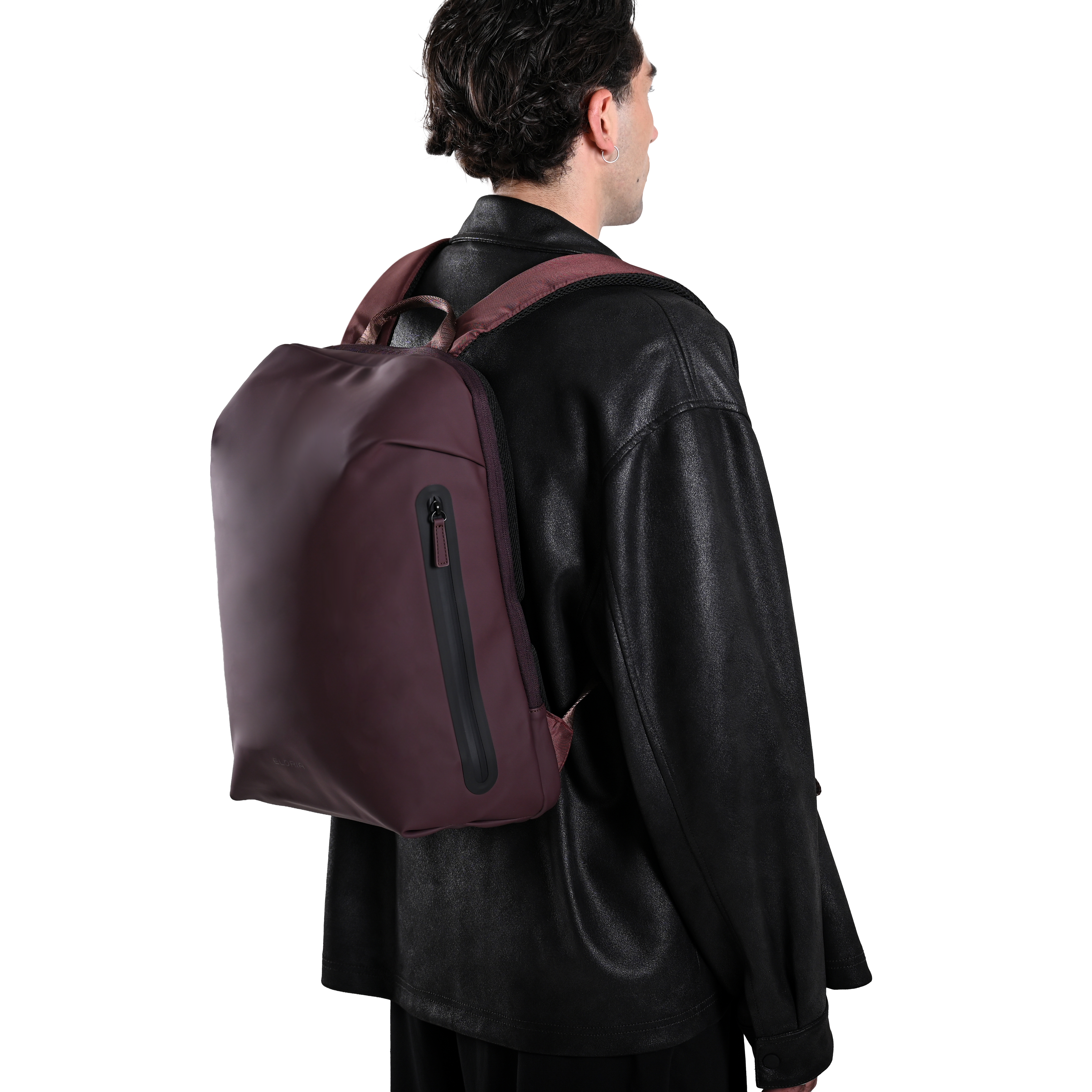 Como Backpack Burgundy - worn on model, back view